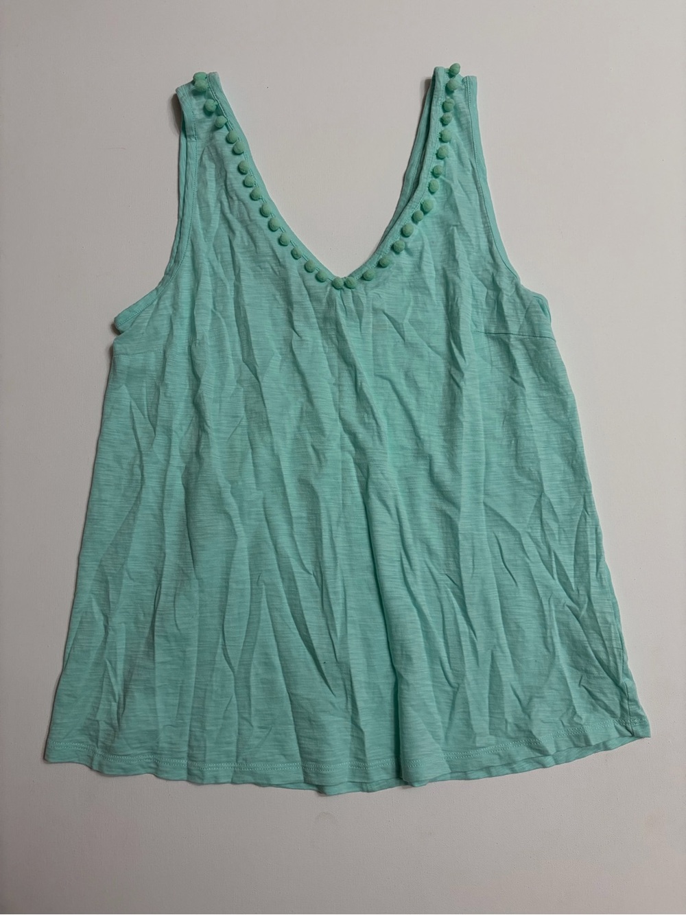 Lilly Pulitzer Mint Green V-Neck Pom Trim Tank SZ L resort wear preppy